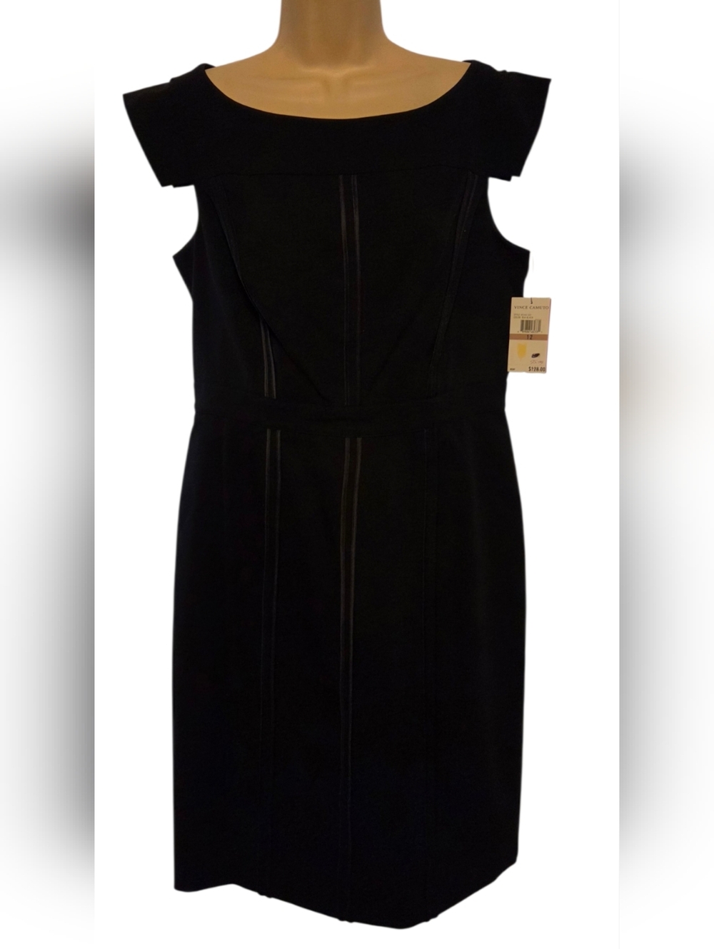 Vince Camuto Black Cap-Sleeve Midi Sheath Dress